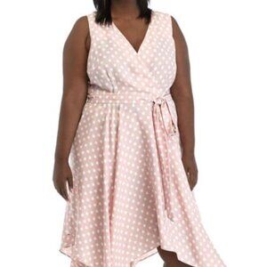 NWT DN Designs Blush with White Polka Dots Sleeveless V Neck Dress Size 24W